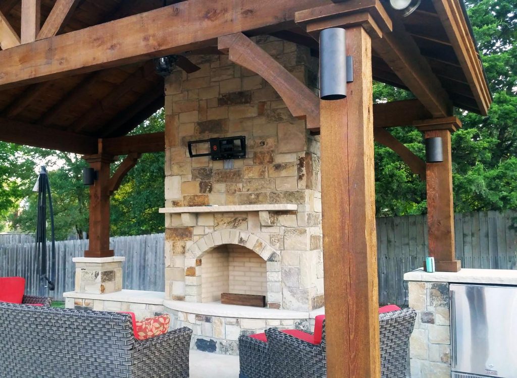 outdoor stone fireplace