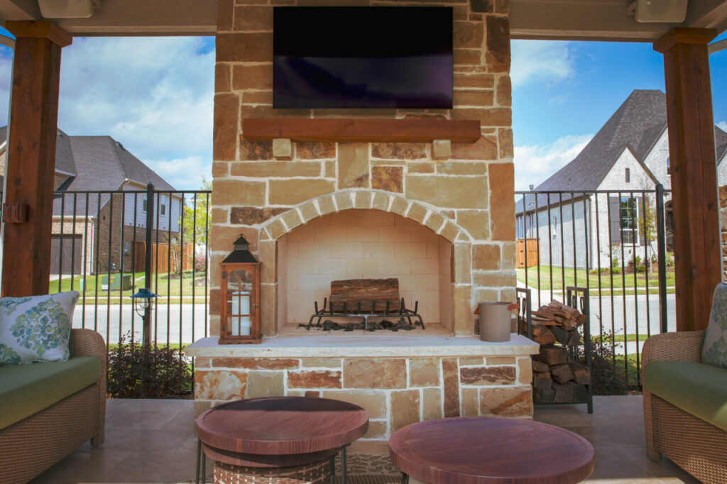 Built-in fireplace on patio